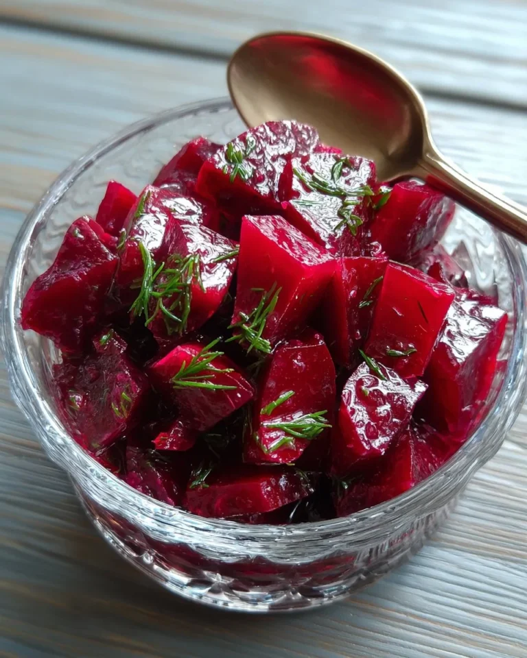 Fresh and colorful pickled beet salad served in a bowl