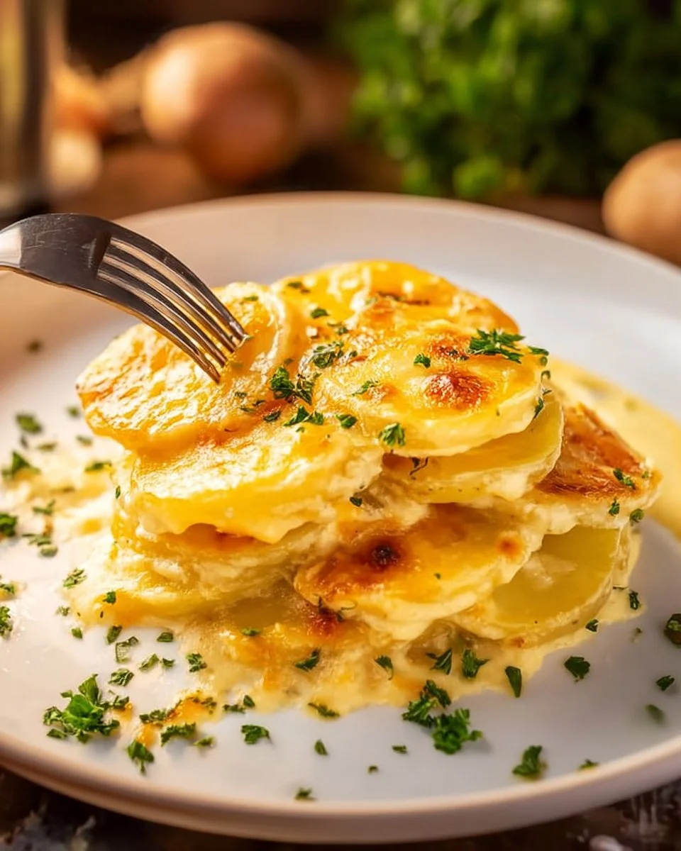 Potatoes Au Gratin translates to "Gratinated Potatoes" in English.