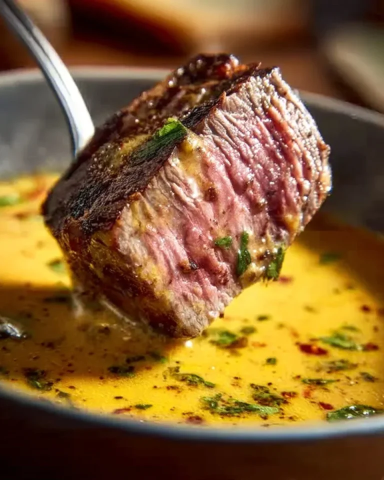 Smoky Garlic Cowboy Butter Dipping Sauce in a bowl with herbs and spices