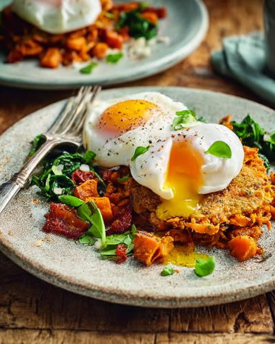 Soft-poached Eggs With Sweet Potato Hash Browns Recipe | Waitrose & Partners
