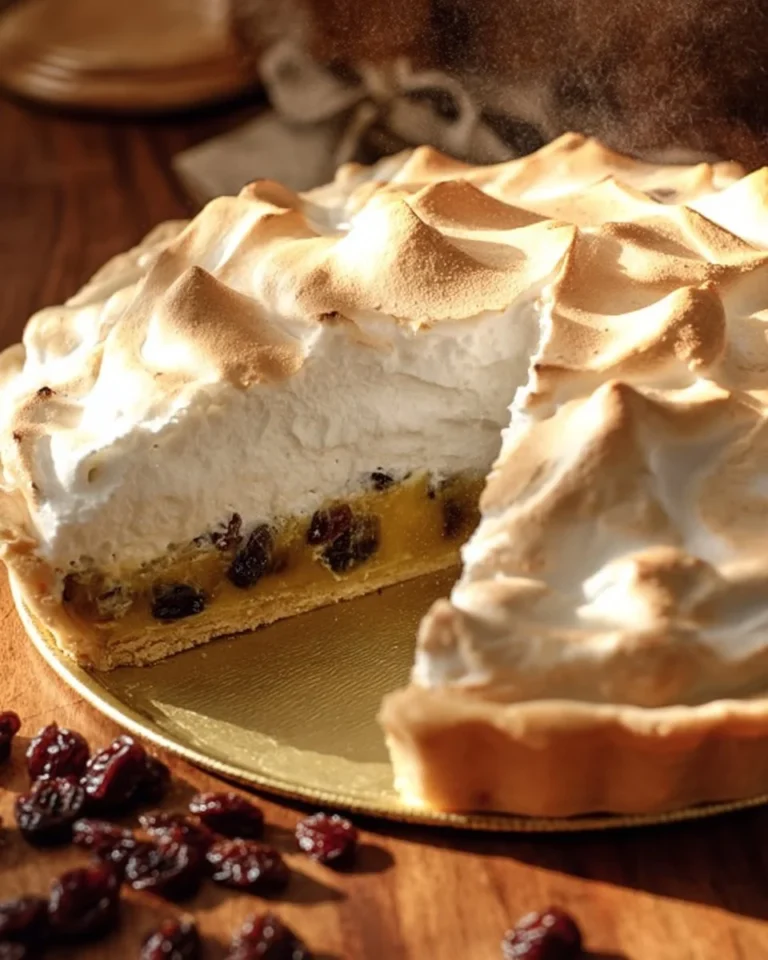 Delicious slice of Sour Cream Raisin Pie topped with whipped cream on a plate