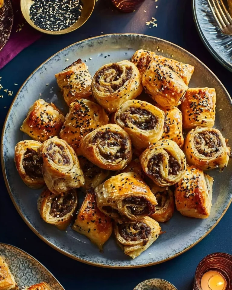 Delicious spiced sausage rolls on a plate ready to be served.