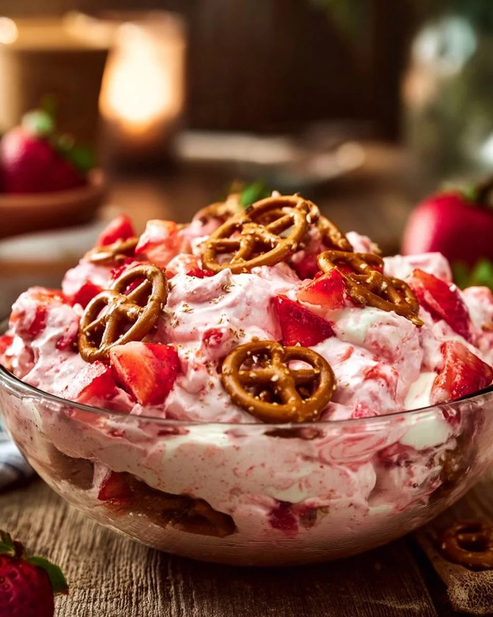 Strawberry Cheesecake Salad with Pretzels