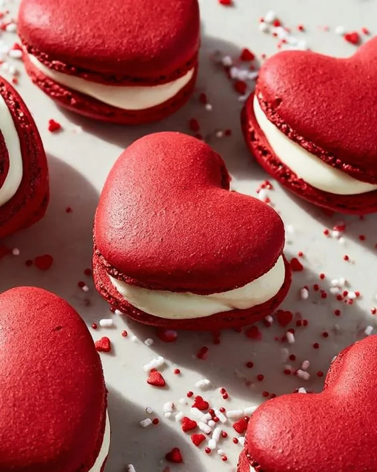 Delicious Valentine's red velvet whoopie pies with cream filling on a decorative plate