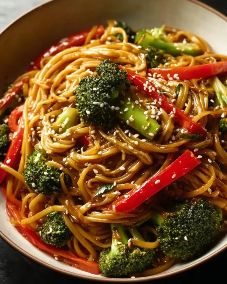 Bowl of Vegetable Lo Mein with assorted vegetables and noodles stir-fried