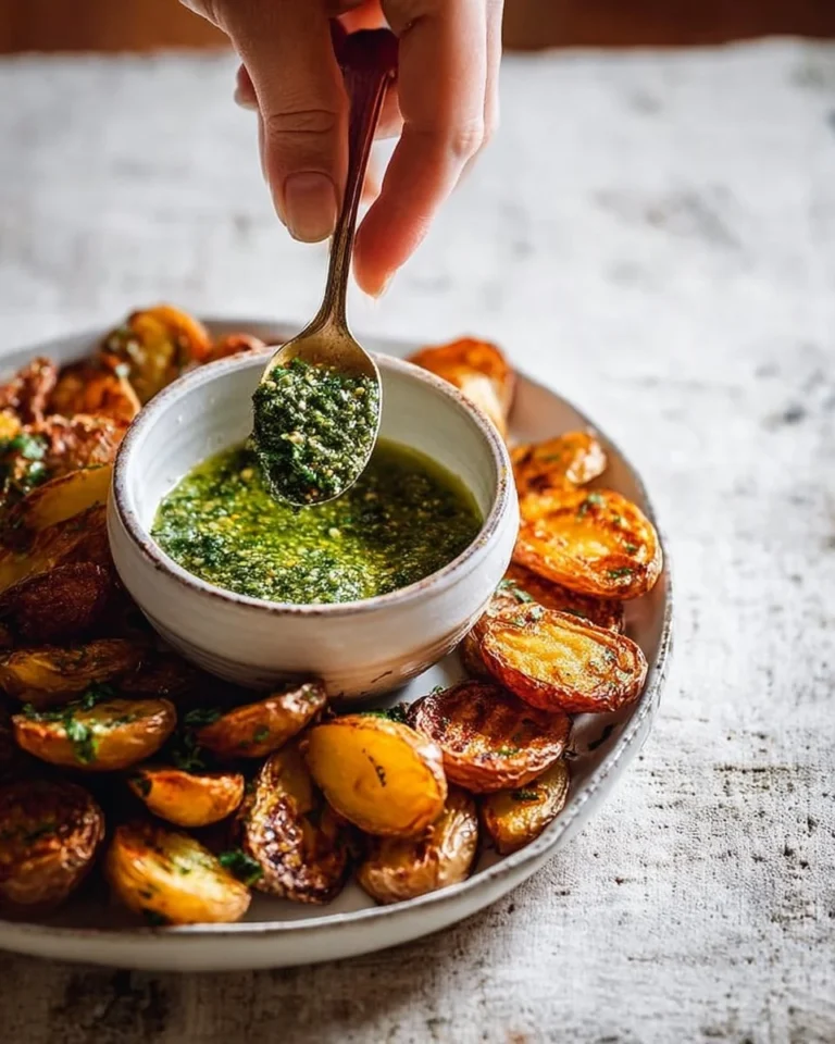 A bowl of homemade chimichurri sauce with fresh herbs and garlic.
