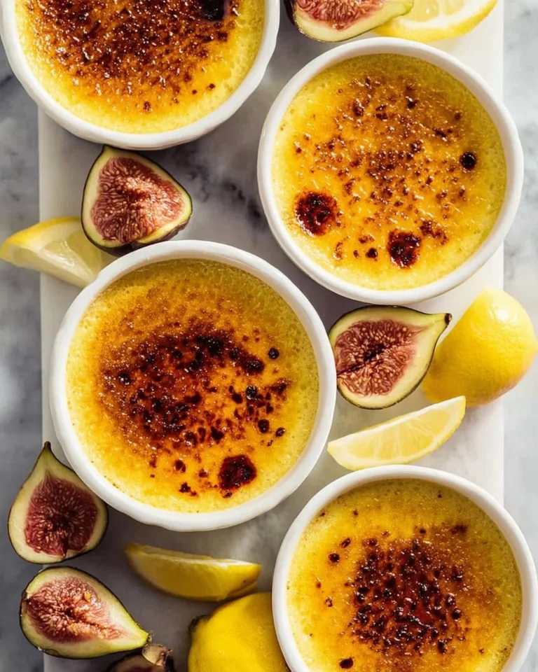 White chocolate and lemon crème brûlée topped with fresh fig compote