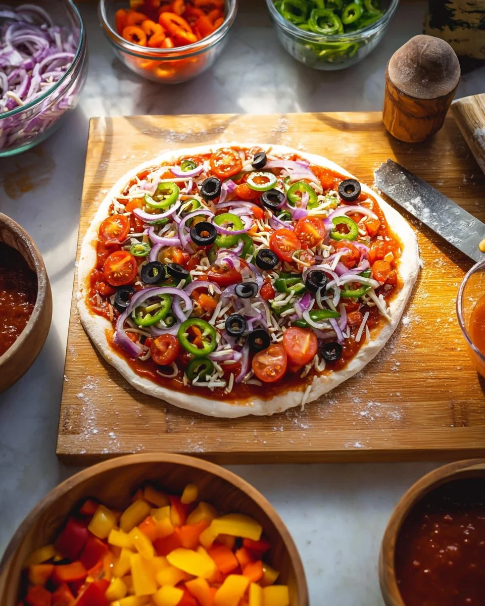 California Grown Pizza Sauce in a glass jar with fresh tomatoes and herbs