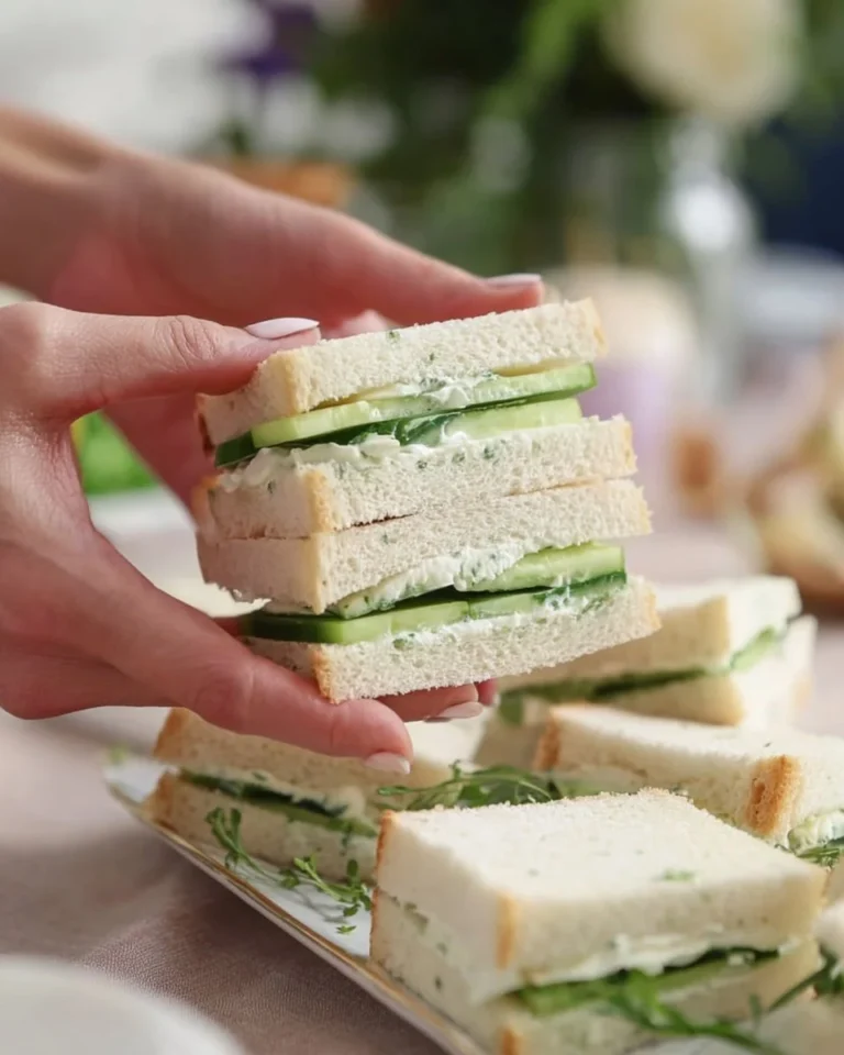 Fresh cucumber sandwiches on a plate, perfect for afternoon tea.