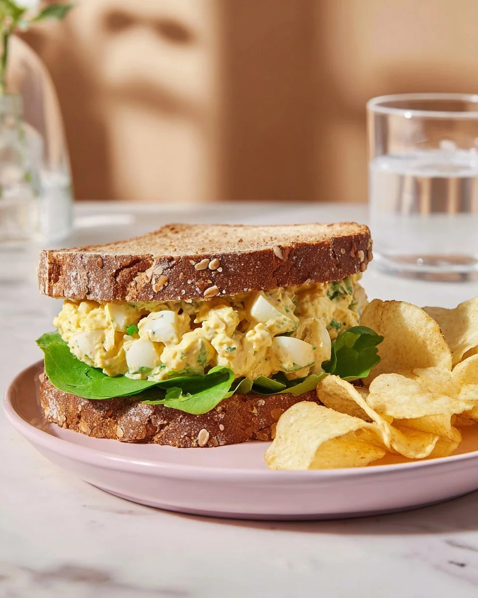 Delicious homemade egg salad with greens and seasoning served in a bowl