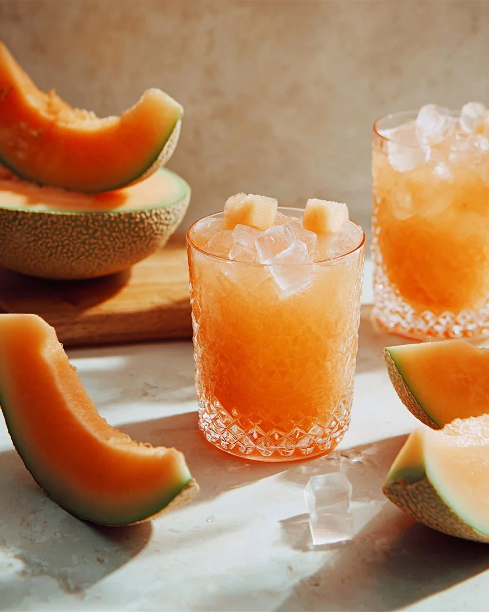 Refreshing glass of fresh cantaloupe water with mint garnish