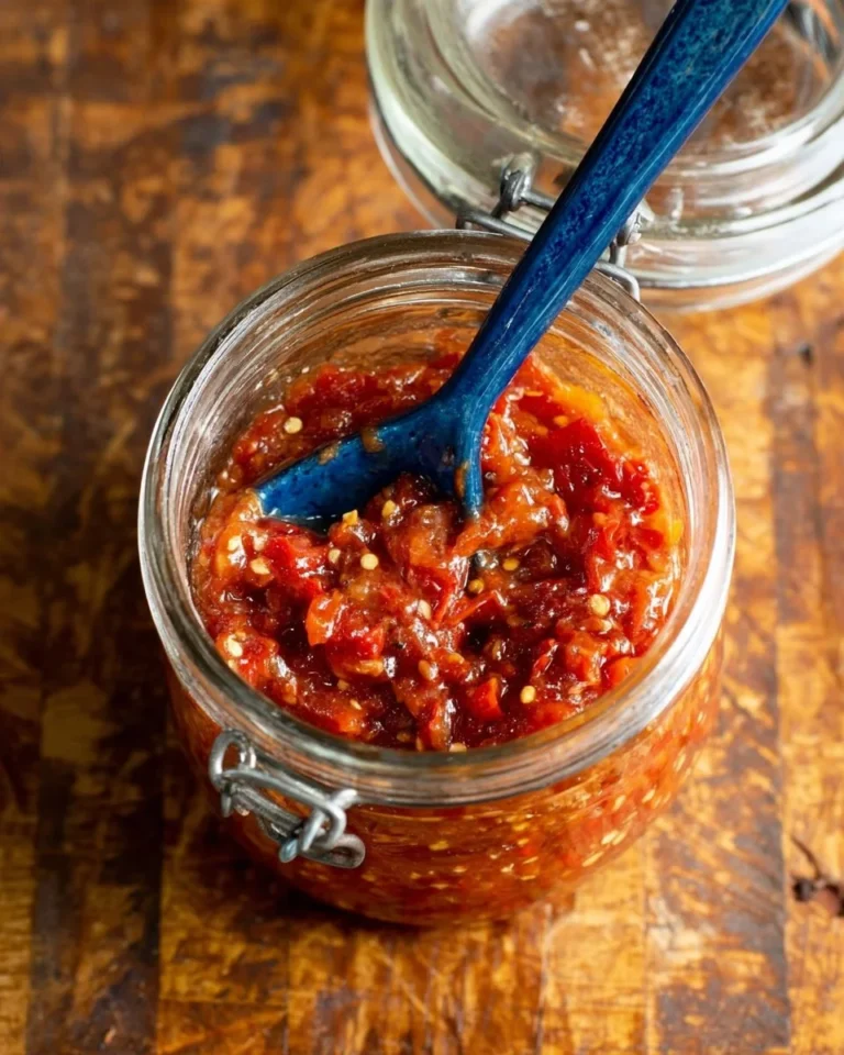 Bowl of homemade chili garlic sauce with fresh ingredients