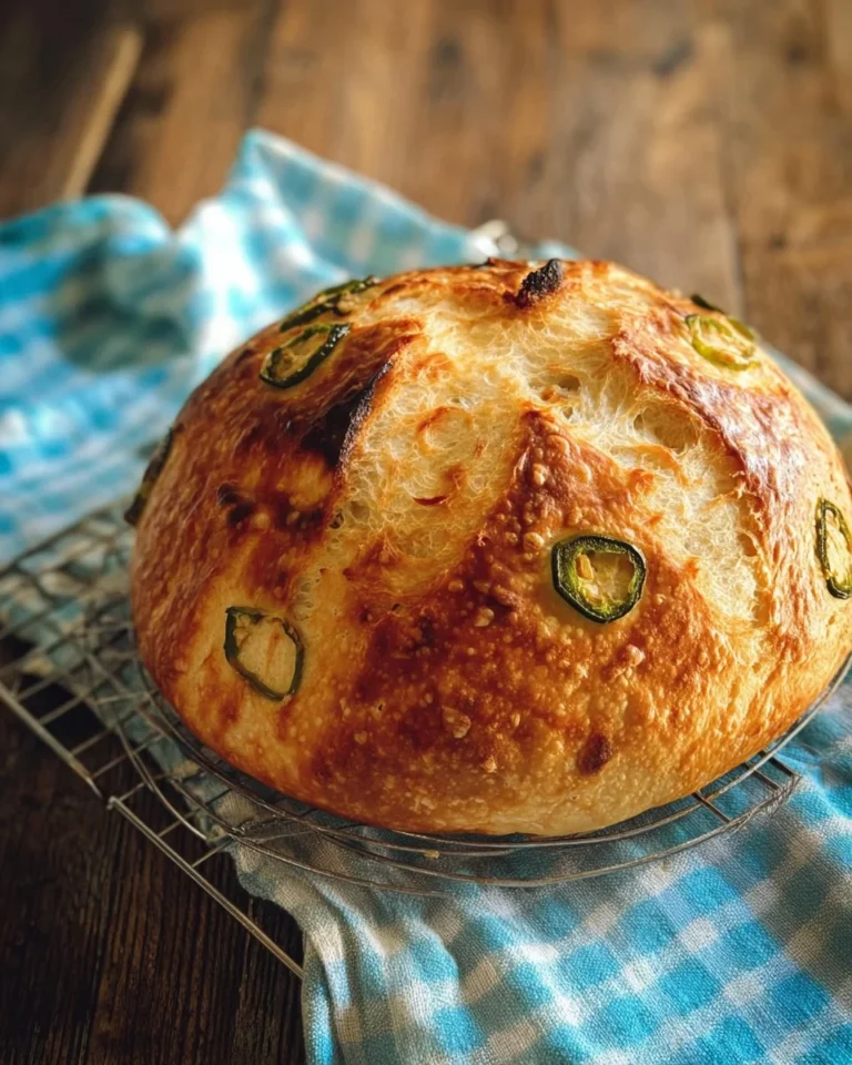 Homemade Jalapeño White Cheddar No Knead Bread loaf