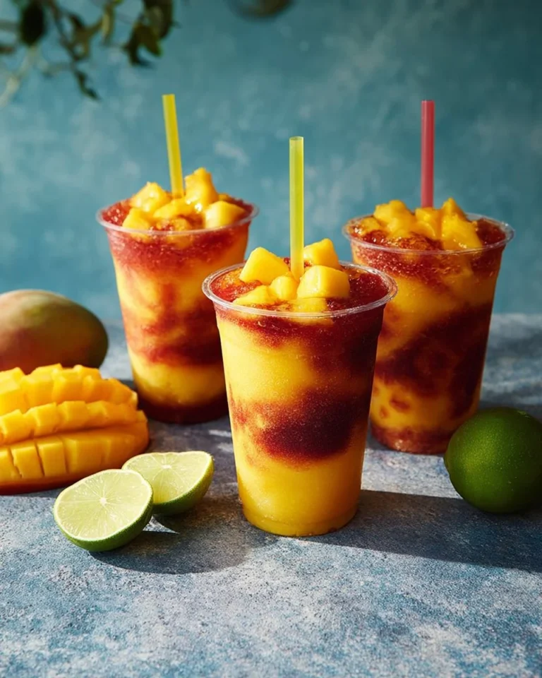 Delicious mango slushie served in a clear cup with a straw