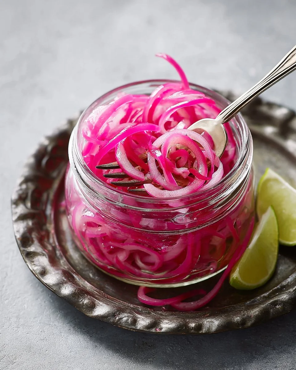 Bowl of vibrant pickled red onions ready to enhance your meals