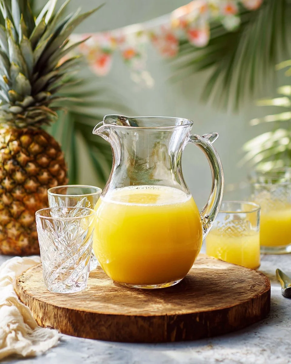 A glass of refreshing pineapple water garnished with fresh pineapple slices.