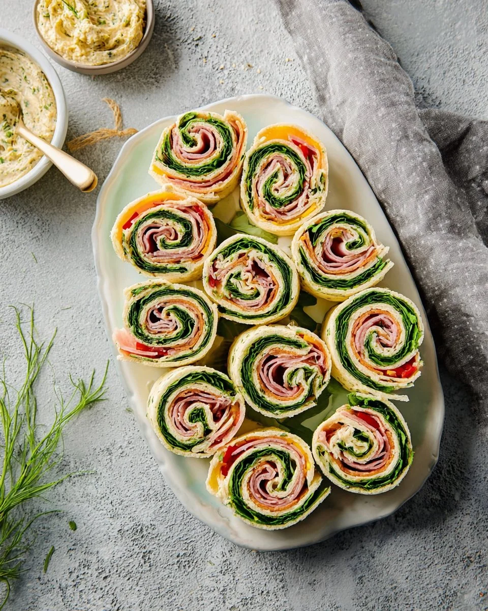 Colorful pinwheel sandwiches filled with fresh ingredients, perfect for appetizers.