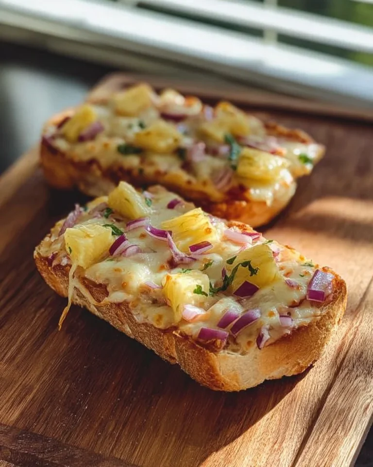 Delicious quick French bread pizzas topped with cheese and vegetables