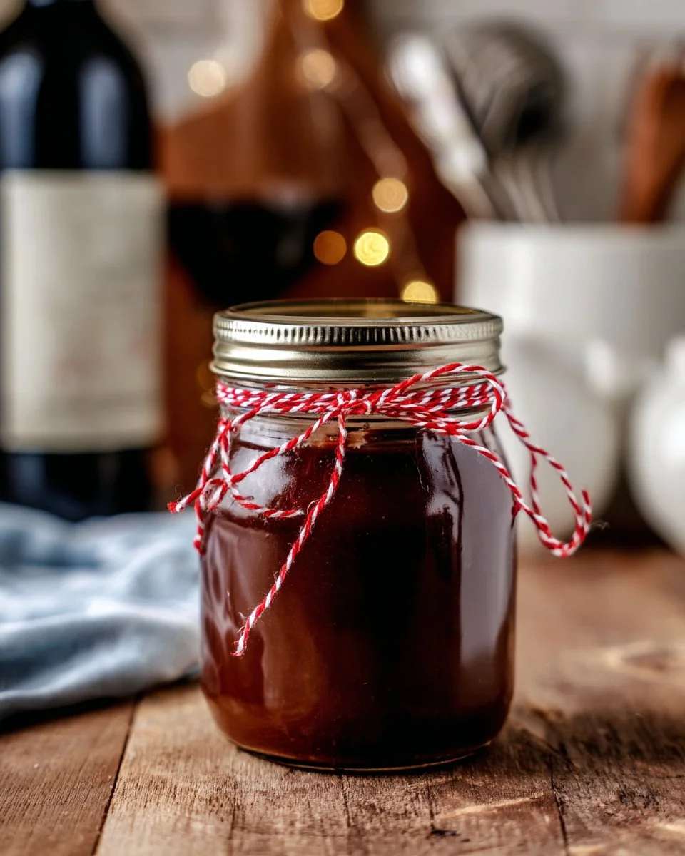 Delicious red wine chocolate sauce served over dessert