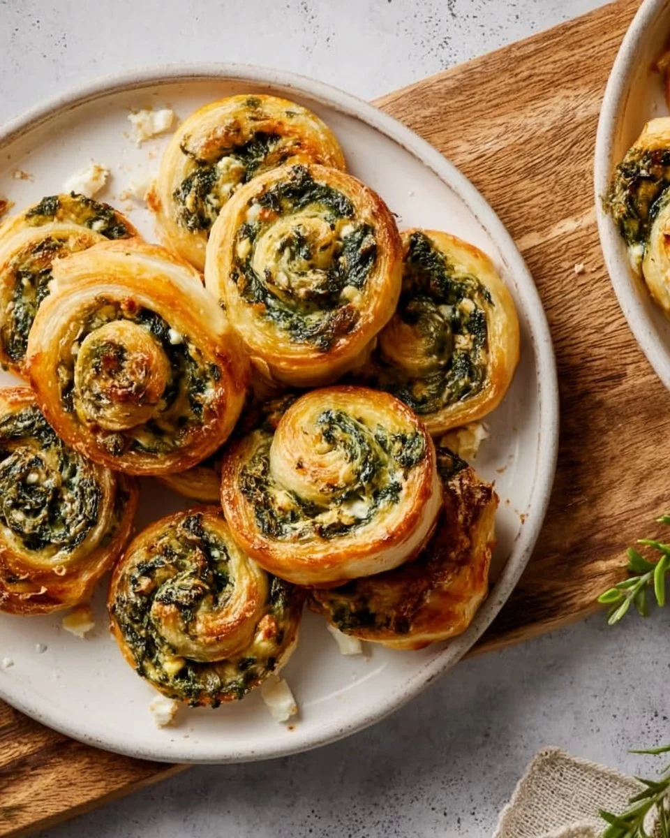 Delicious Spinach and Feta Pinwheels ready to serve as a tasty appetizer.