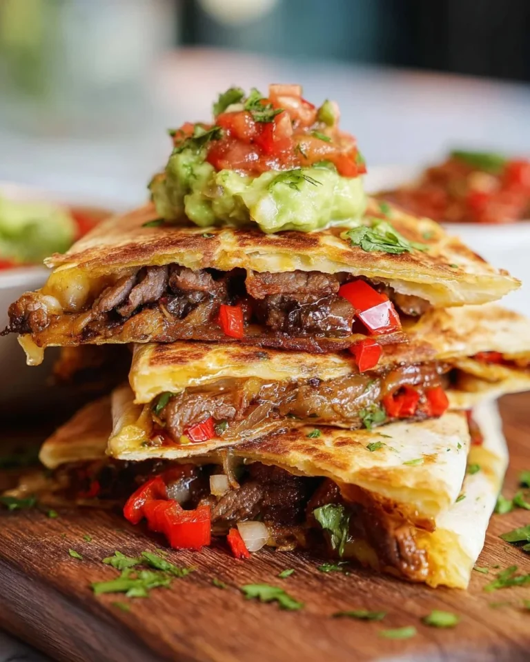 Delicious steak quesadillas with melted cheese and fresh toppings