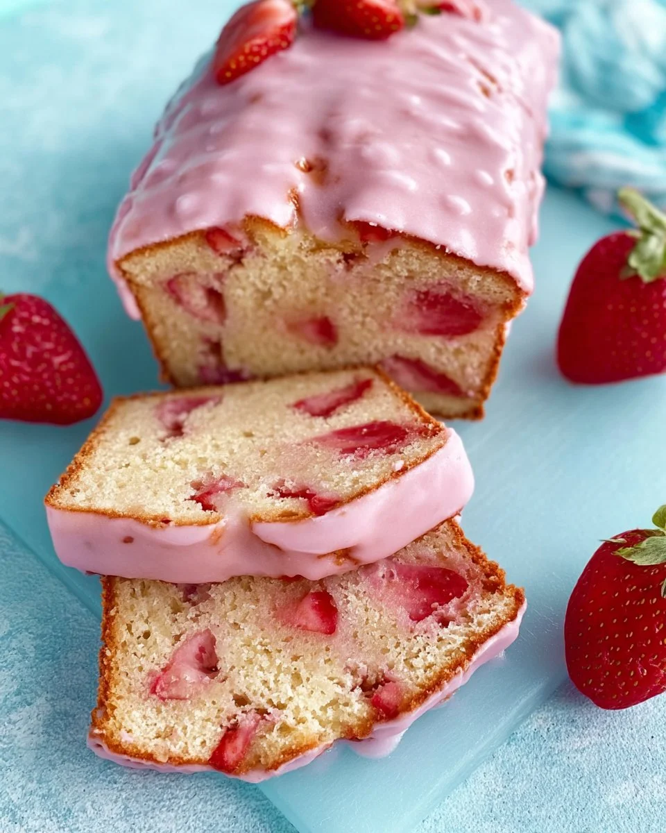 Freshly baked strawberry bread sliced and served on a rustic wooden table