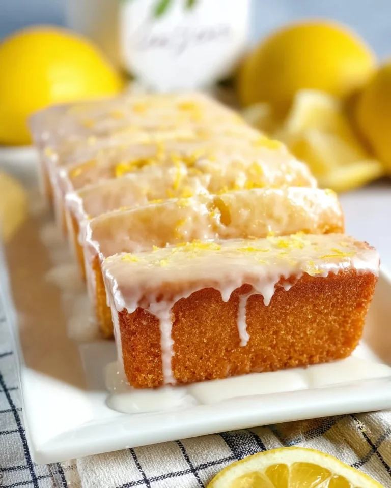 Deliciously moist lemon loaf with a fresh lemon glaze on a white plate