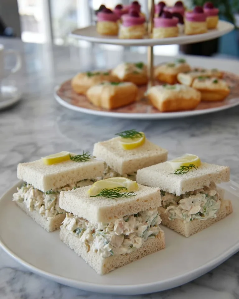 Delicious chicken salad sandwich served in a tea room setting