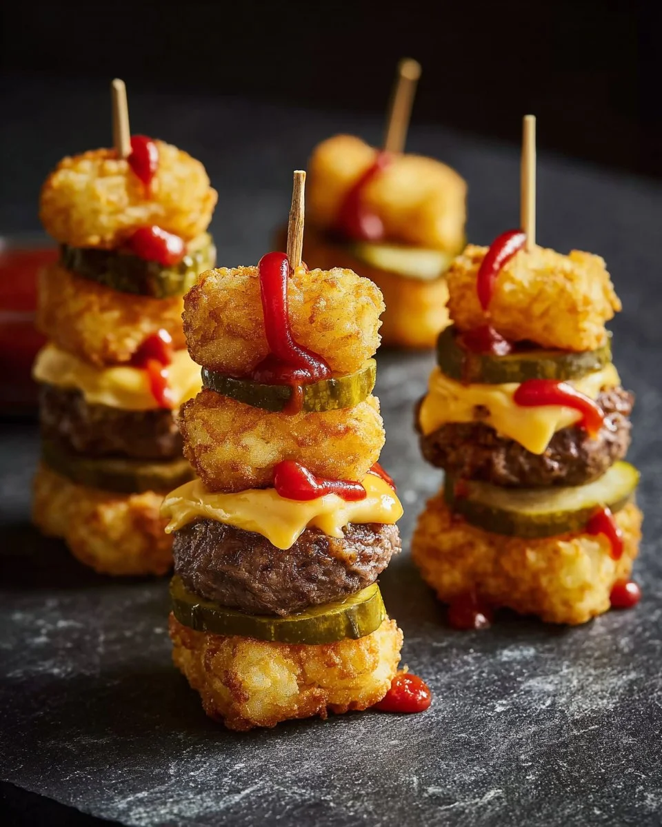 Delicious Tot Sliders served on a plate with toppings