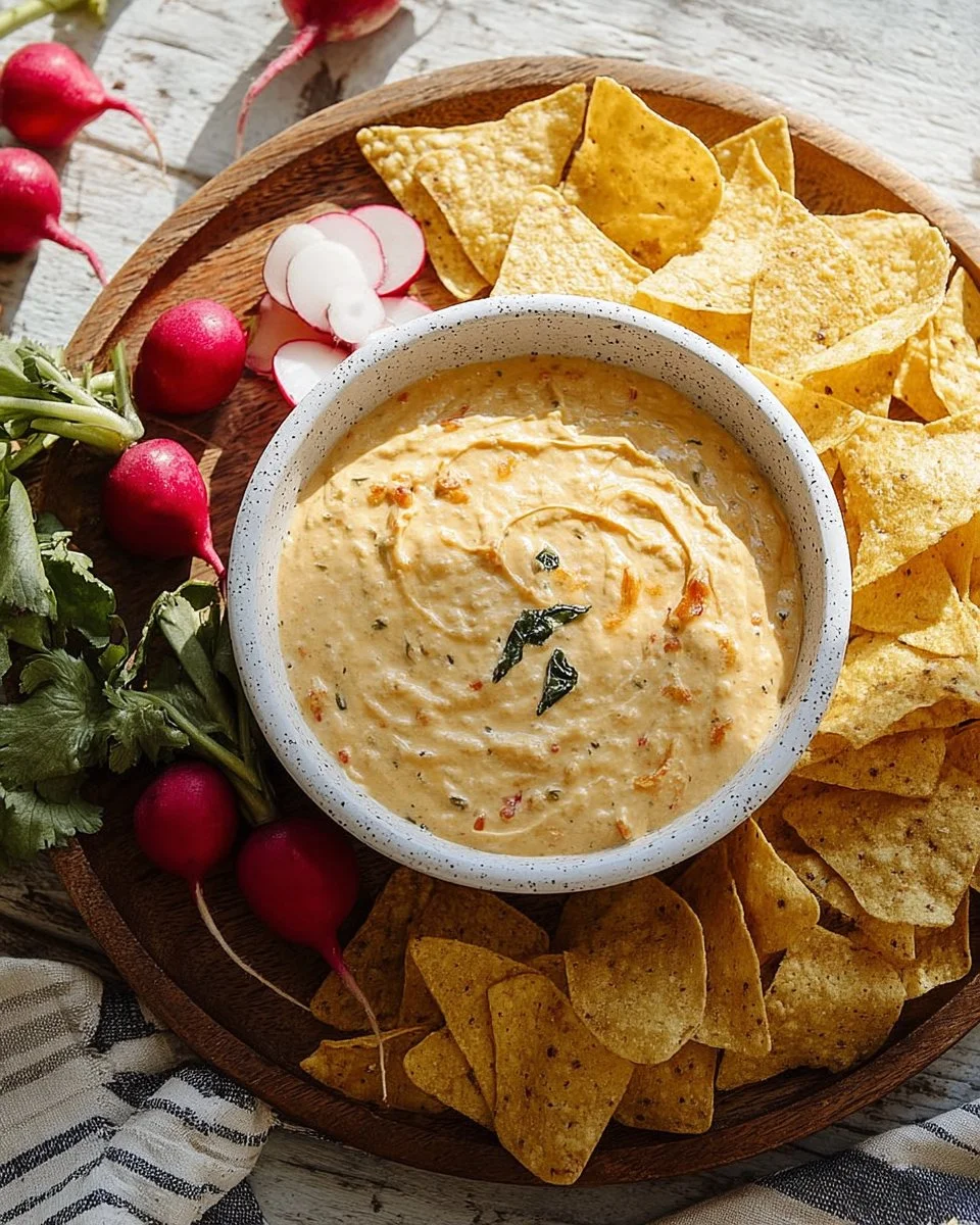 Creamy white cheese dip served with tortilla chips