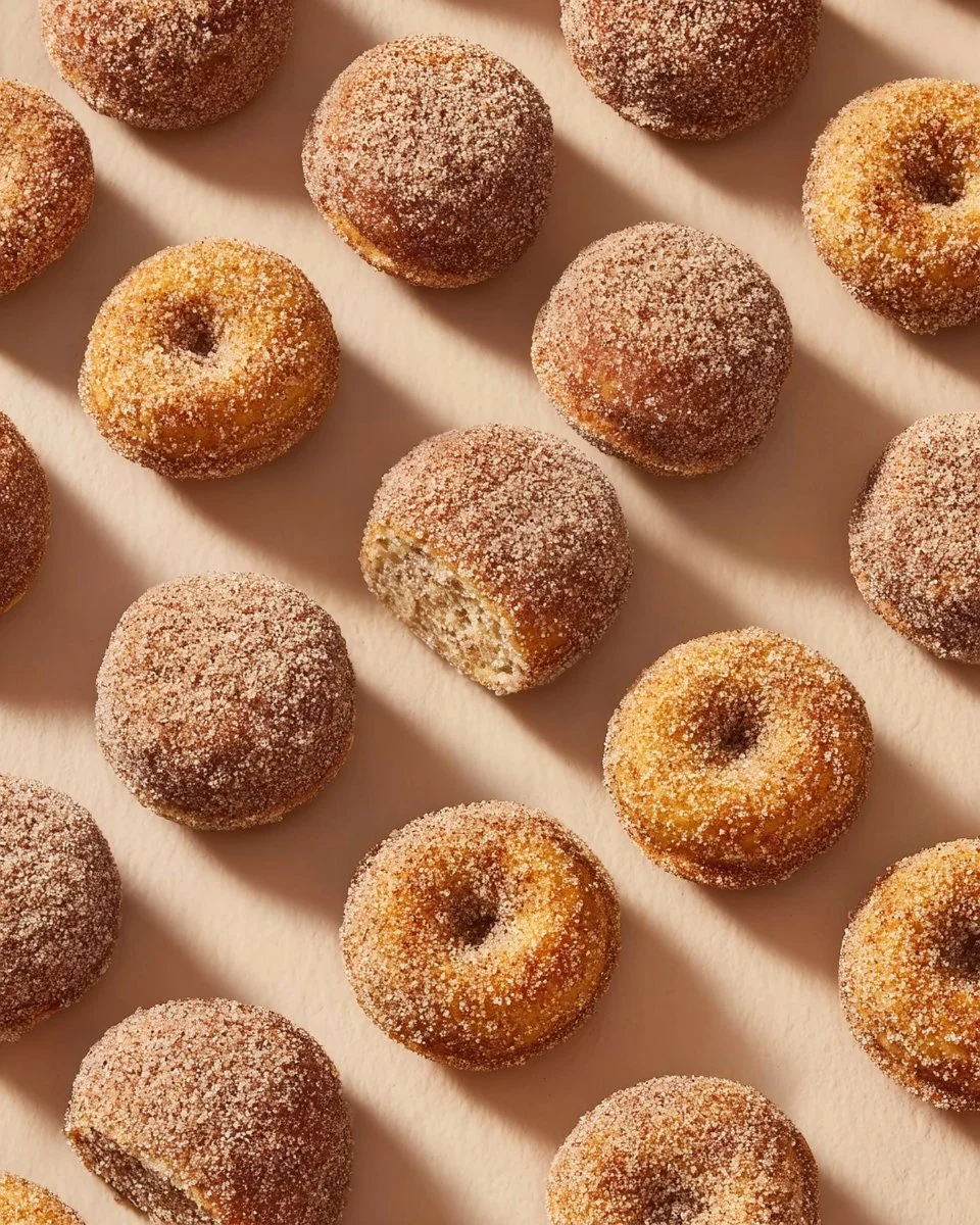 Freshly baked apple cider doughnut holes dusted with cinnamon sugar