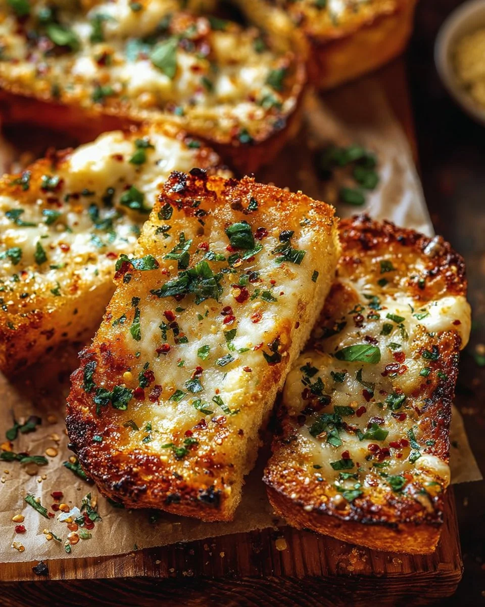 Chili Garlic Mozzarella Bread with Lemon Zest on a wooden serving board
