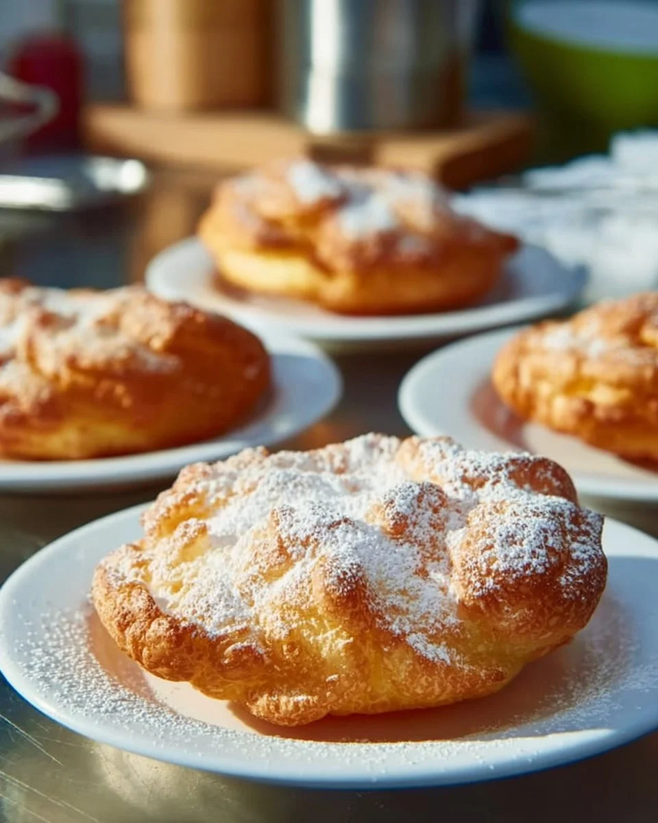 Delicious county fair fried dough topped with powdered sugar