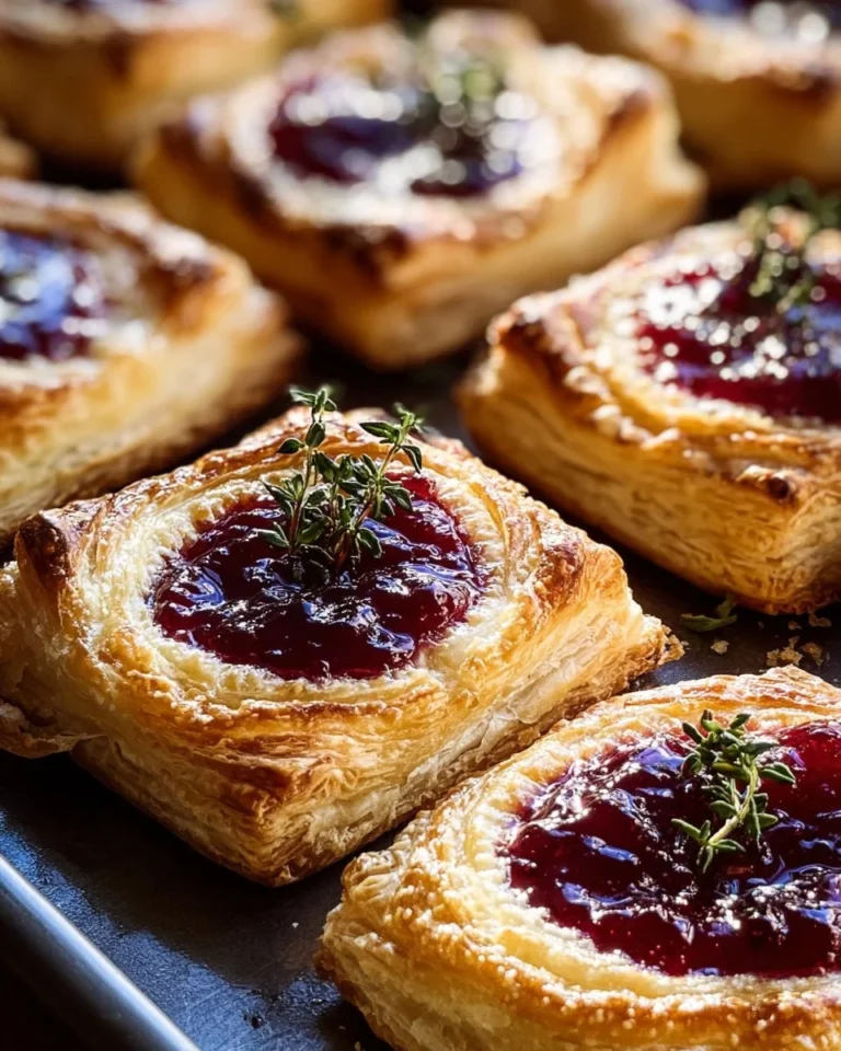 Cranberry Brie Puff Pastry Bites with Fig and Thyme on a festive table