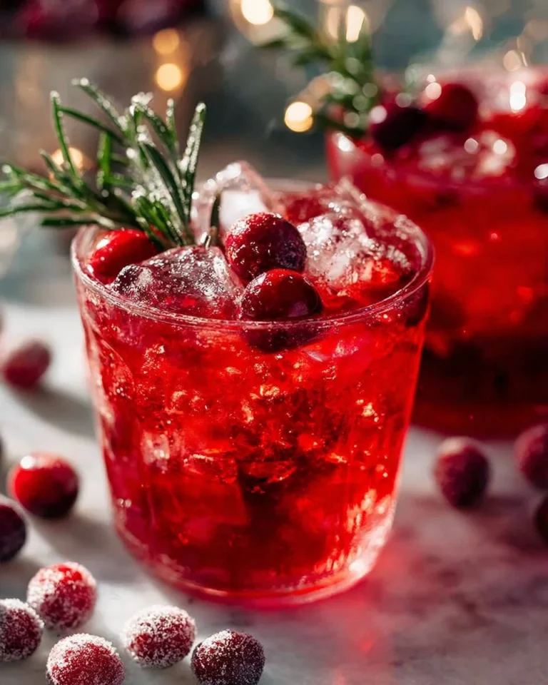 Cranberry Limoncello Spritz cocktail garnished with fresh cranberries and lemon