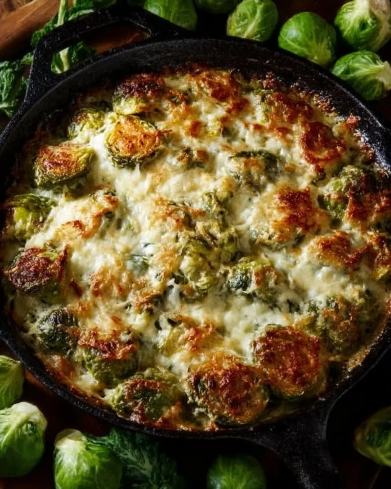 Creamy cheesy vegetable side dish ready to serve on a dinner plate