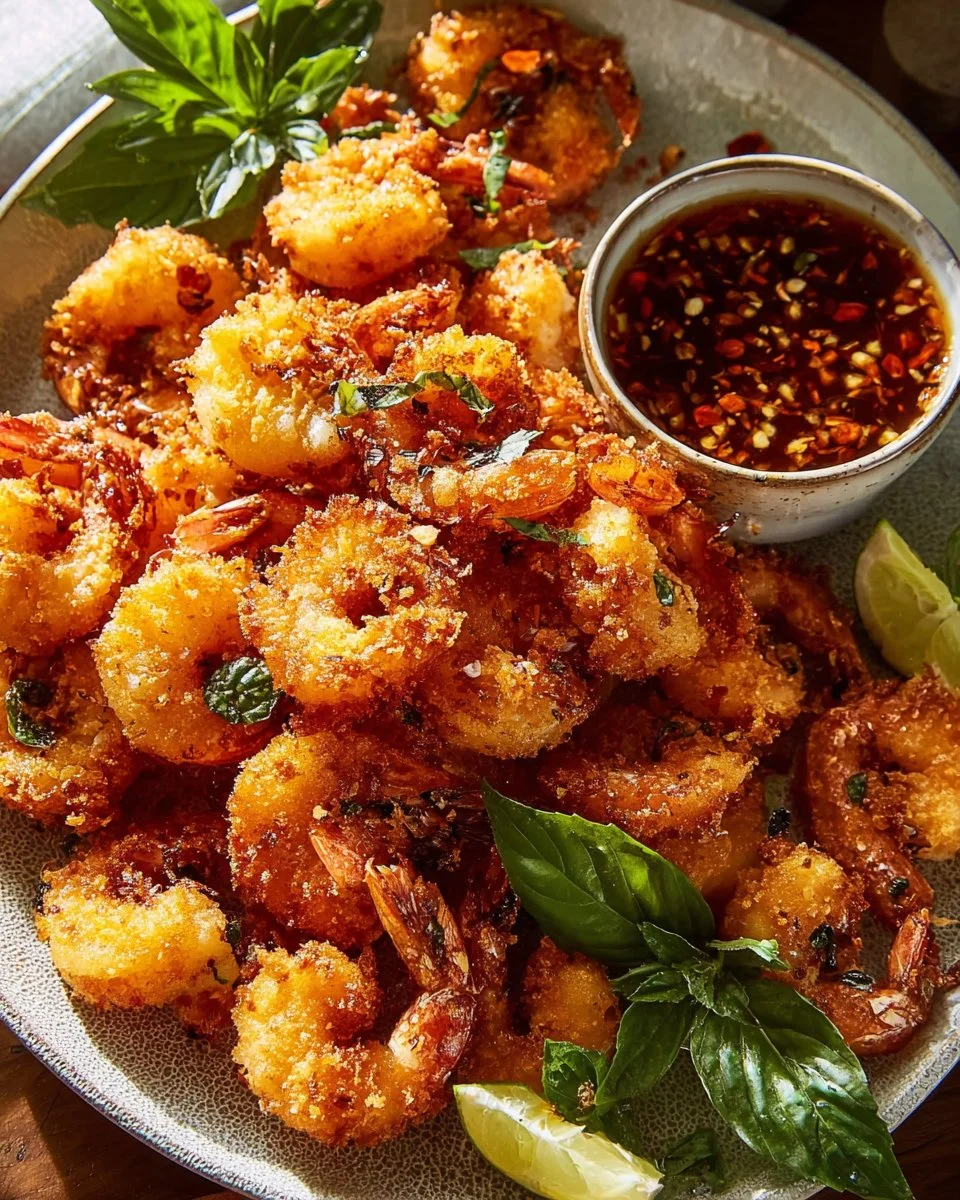 Crispy Coconut Shrimp & Coconut-Crusted Mushrooms with Pineapple Chili Sauce