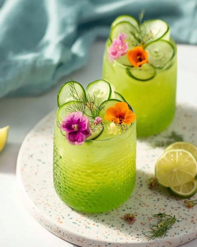 Cucumber mocktail garnished with dill and served in a glass.