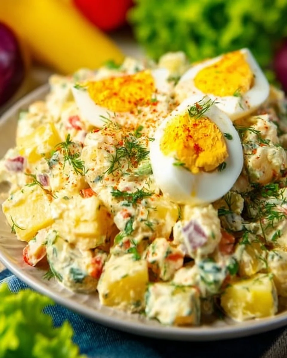 Delicious deviled egg potato salad served in a bowl