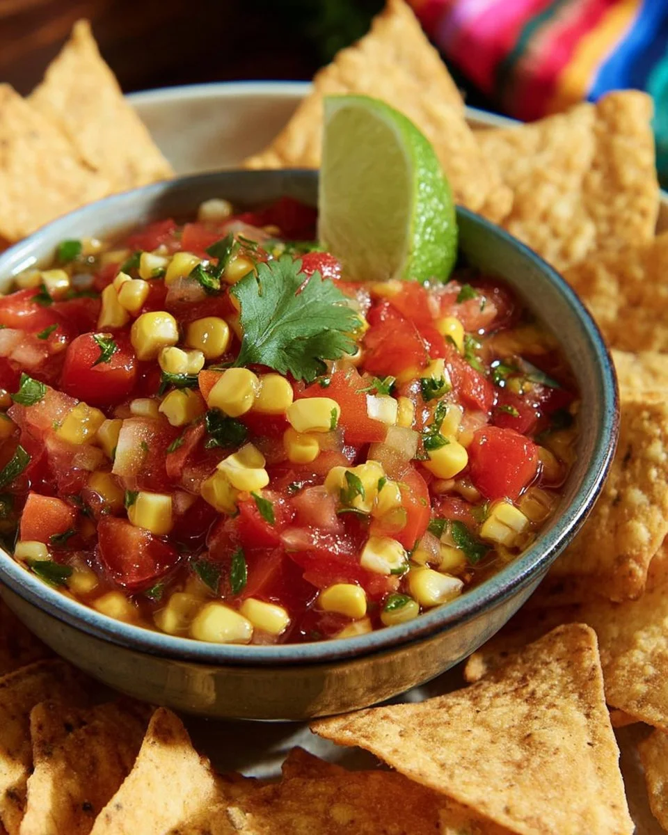 Homemade dill pickle salsa in a bowl with fresh ingredients