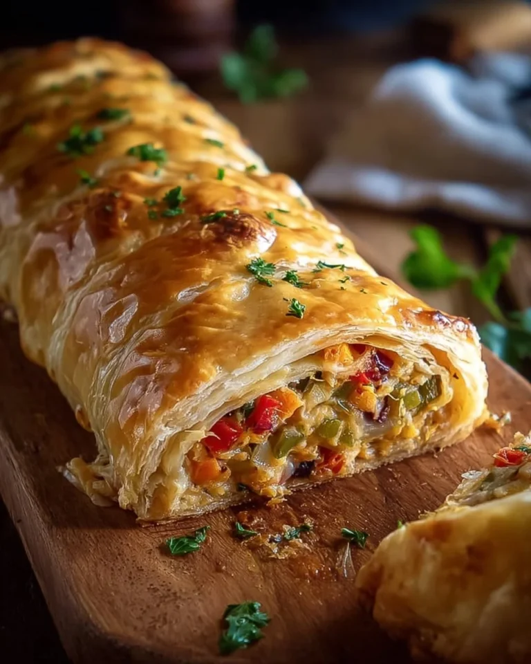 Easter Savory Vegetable Strudel filled with colorful vegetables.