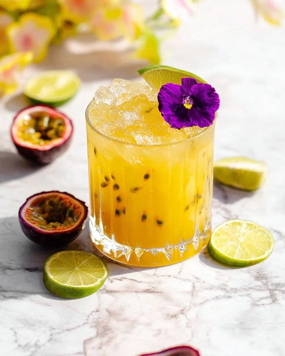A refreshing Easy Passionfruit Sparkler cocktail served in a glass with fruit garnish.