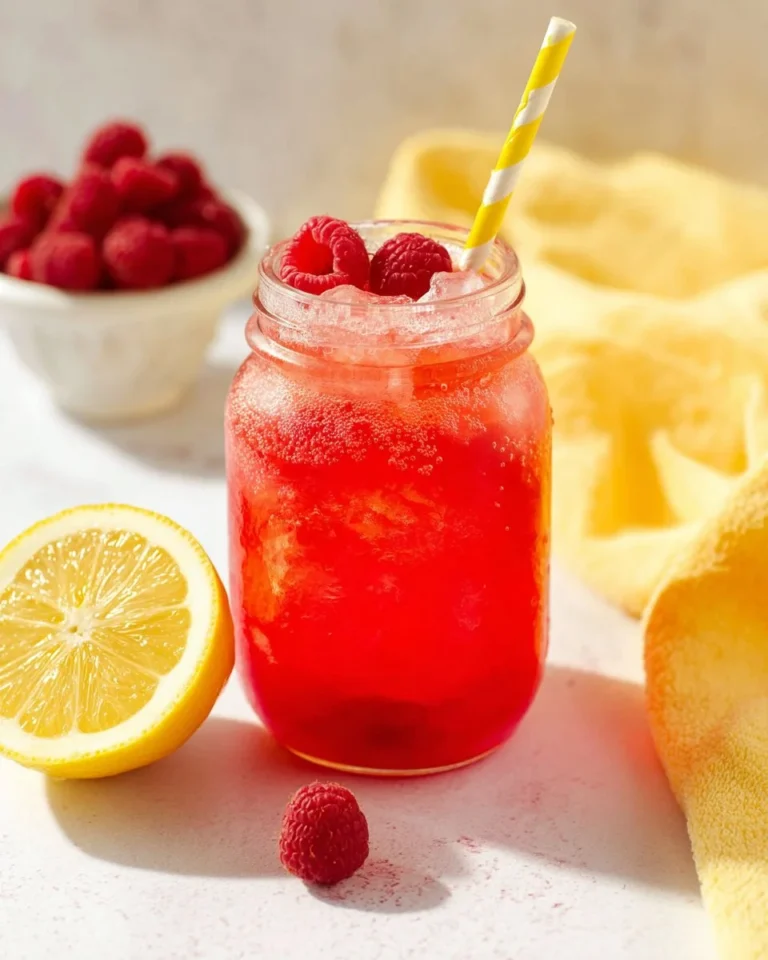 A refreshing glass of easy raspberry lemonade with fresh raspberries and lemon slices