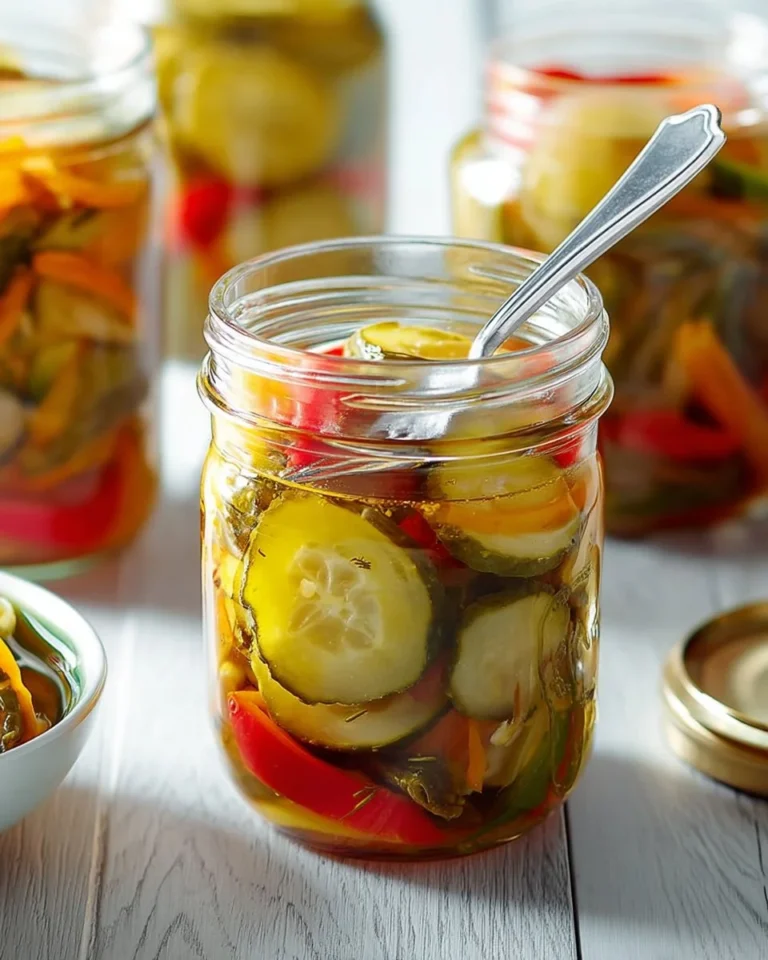 Homemade bread and butter pickles in a jar with fresh cucumbers and spices