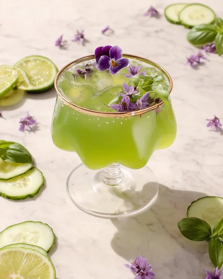 Floral Garden Mocktail in a beautiful glass with vibrant flowers as garnish