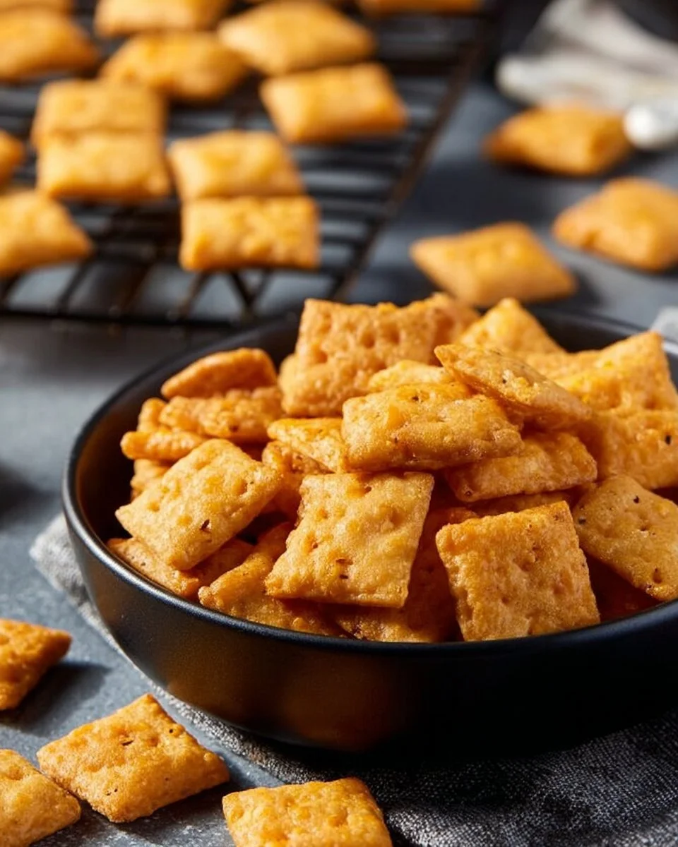 Plate of gluten-free cheese crackers served with dip