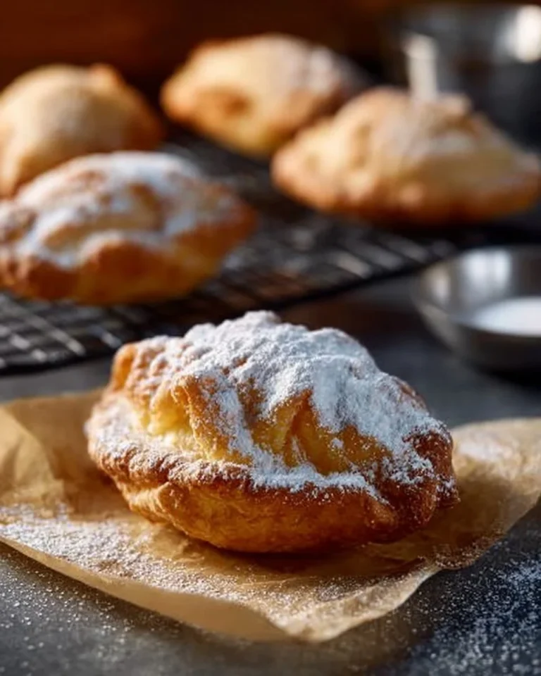 Plate of crispy gluten-free fried dough sprinkled with powdered sugar
