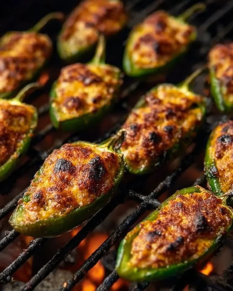 Delicious grilled stuffed jalapeños filled with bacon, chicken, and cheese