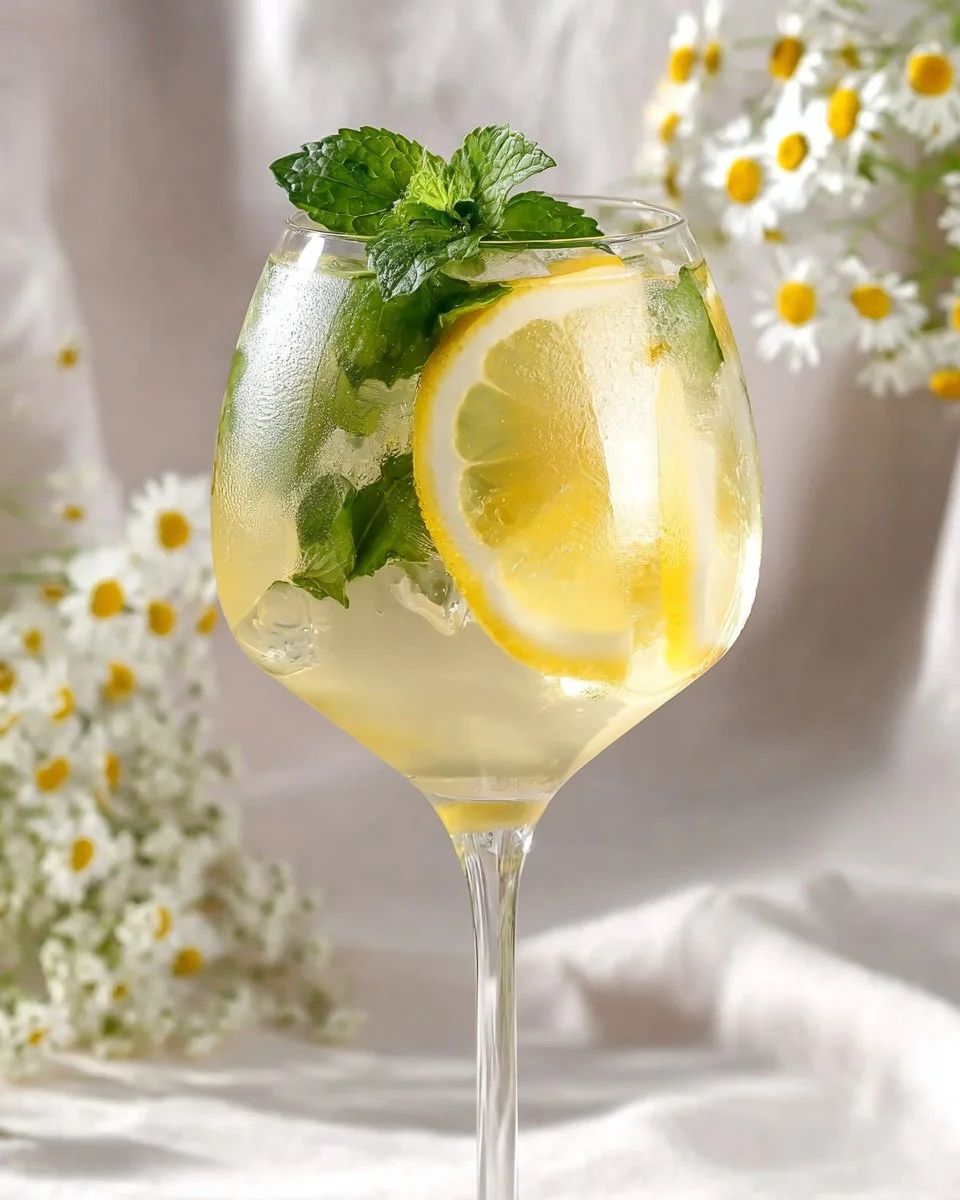 Refreshing Hugo Spritz mocktail served in a glass with mint and citrus