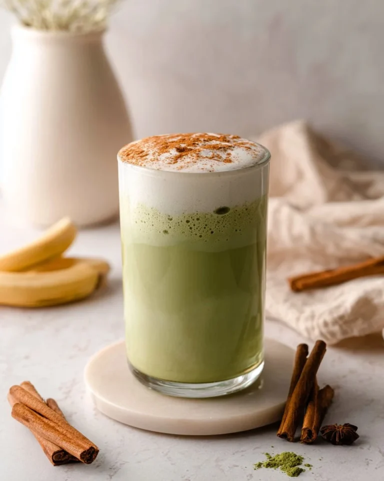 Iced Banana Bread Matcha Starbucks Copycat recipe with banana loaf infused with matcha